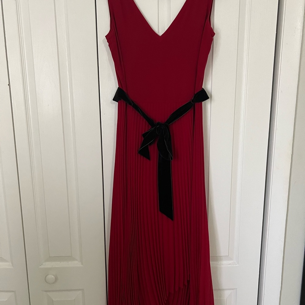 White House Black Market Scarlet Asymmetrical Dress with Velvet Bow